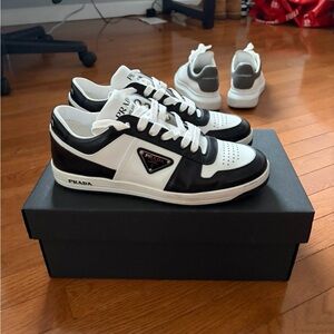 Prada Men's Black and White Leather Sneakers